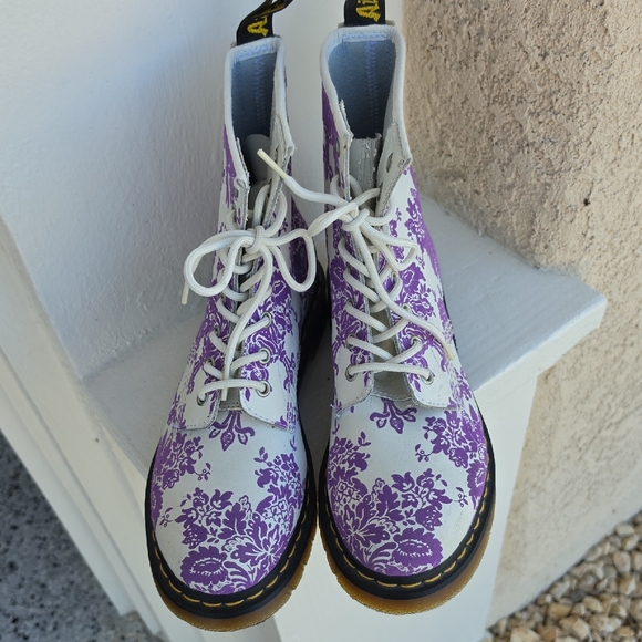 Dr. Martens Shoes - Dr. Martens White and Purple Patterned Boots